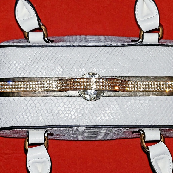 White Leather Handbag - Python Embossed - Picture 5 of 6